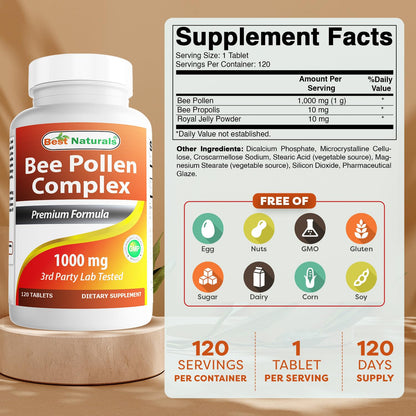 Best Naturals Bee Pollen Complex 1000 mg | 120 Tablets