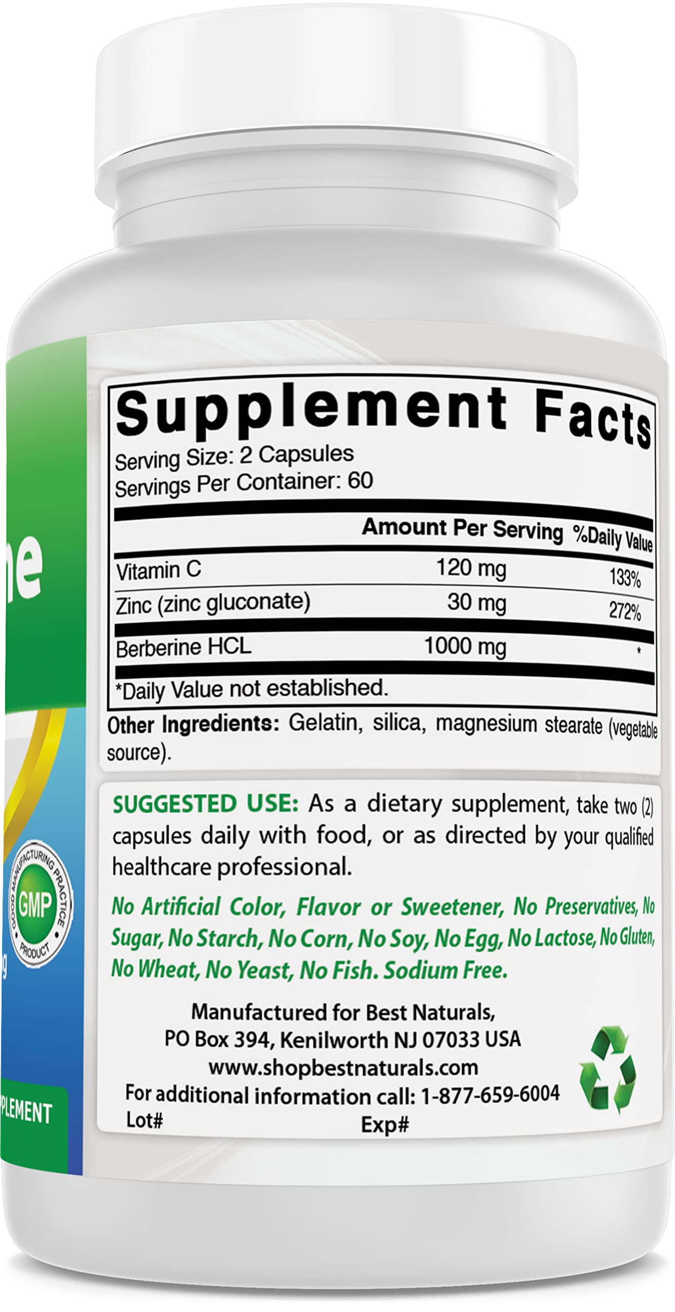 Best Naturals Berberine Plus 1000 mg/Serving - 120 Capsules (120 Count Pack of 3)