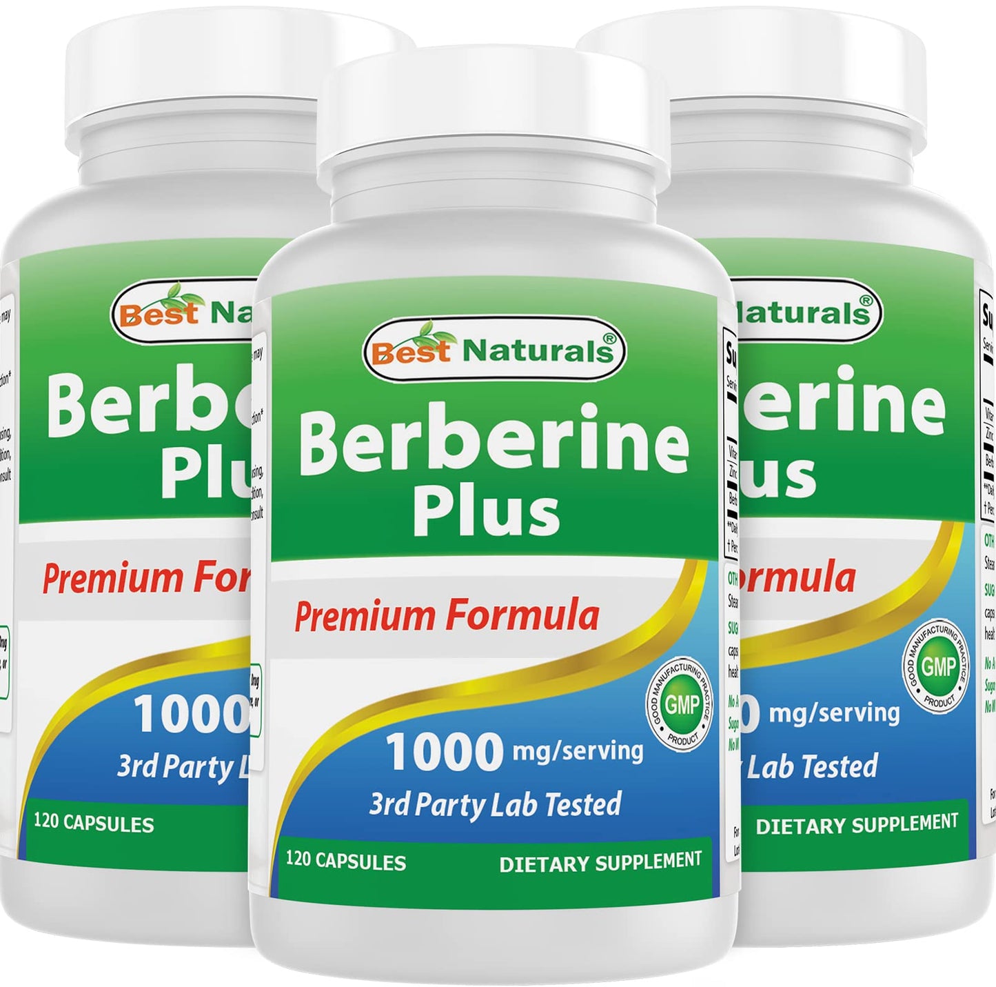 Best Naturals Berberine Plus 1000 mg/Serving - 120 Capsules (120 Count Pack of 3)