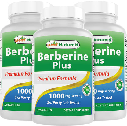 Best Naturals Berberine Plus 1000 mg/Serving - 120 Capsules (120 Count Pack of 3)