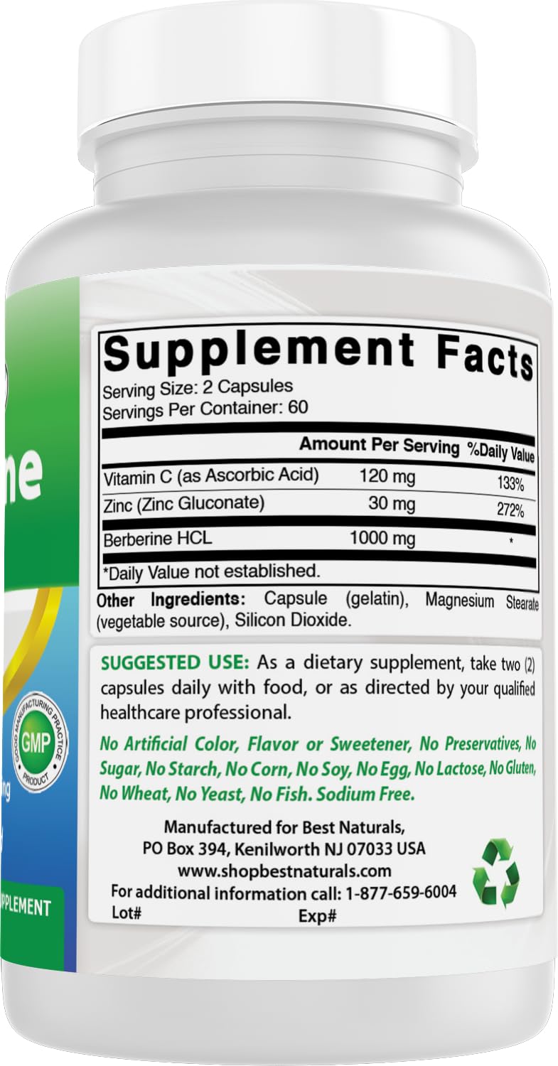 Best Naturals Berberine Plus 1000 mg/Serving – 120 Capsules (Pack of 2)
