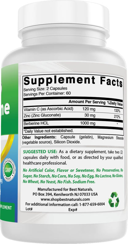 Best Naturals Berberine Plus 1000 mg/Serving – 120 Capsules (Pack of 2)