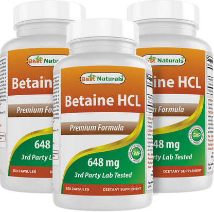 Best Naturals Betaine HCL 648 mg - 750 Capsules (3-Pack)