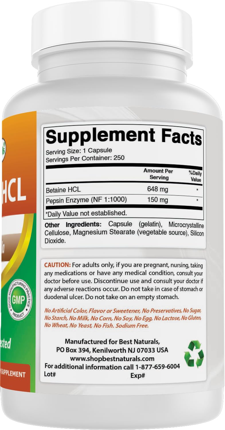 Best Naturals Betaine HCL 648 mg - 750 Capsules (3-Pack)