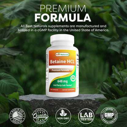Best Naturals Betaine HCL 648 mg - 750 Capsules (3-Pack)