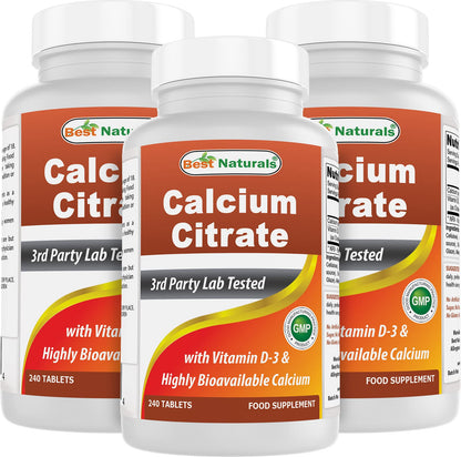 Best Naturals Calcium Citrate with Vitamin D-3 – 240 Tablets (Pack of 3) | Non-GMO, Gluten-Free