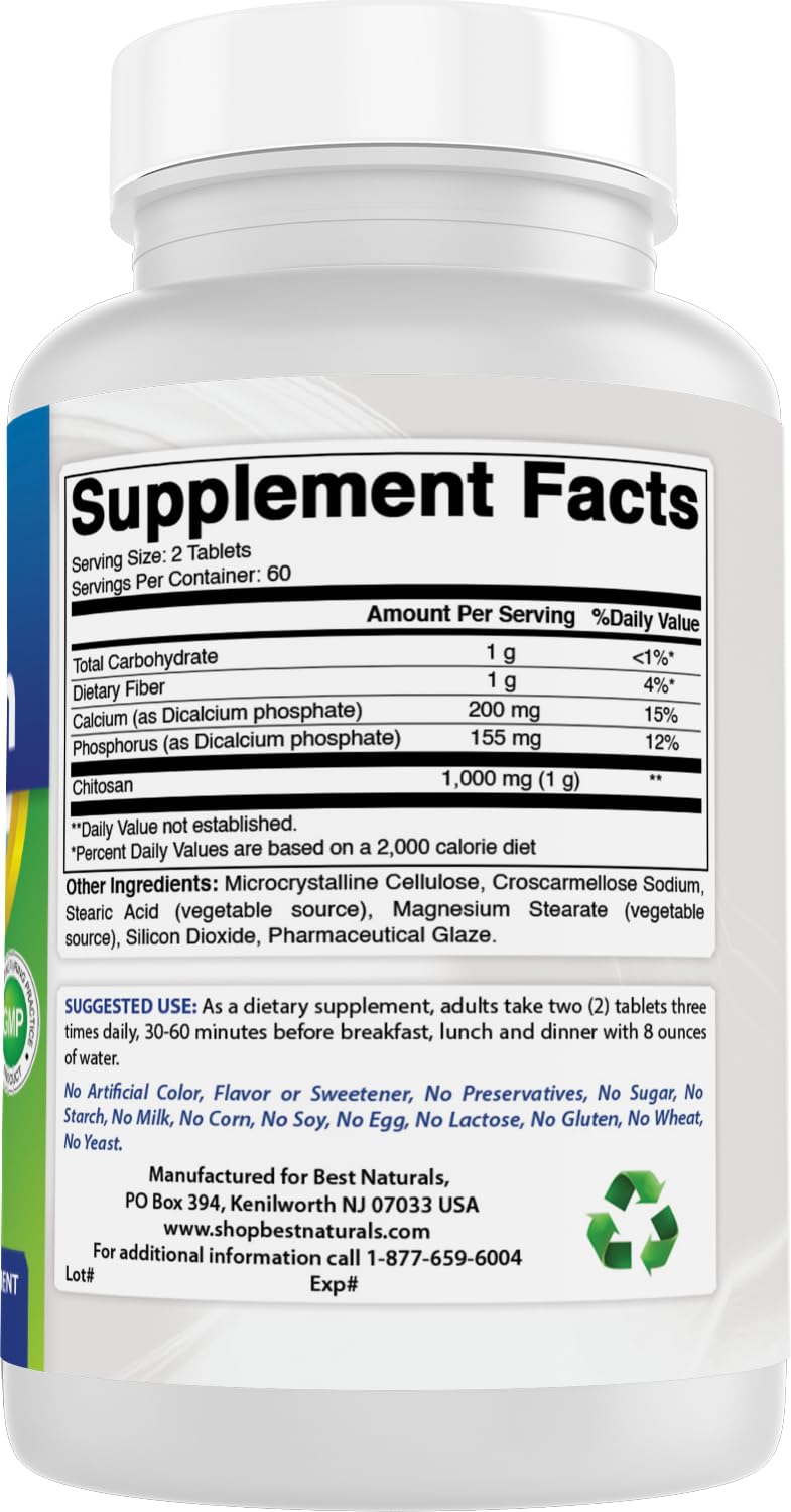 Best Naturals Chitosan 500 mg – 120 Tablets | Non-GMO & Gluten Free