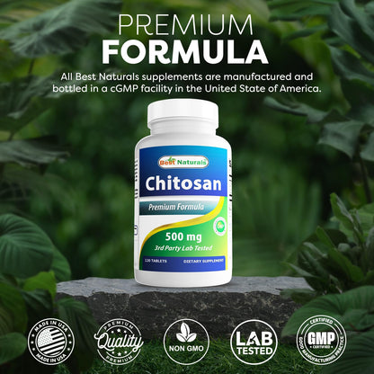 Best Naturals Chitosan 500 mg – 120 Tablets | Non-GMO & Gluten Free