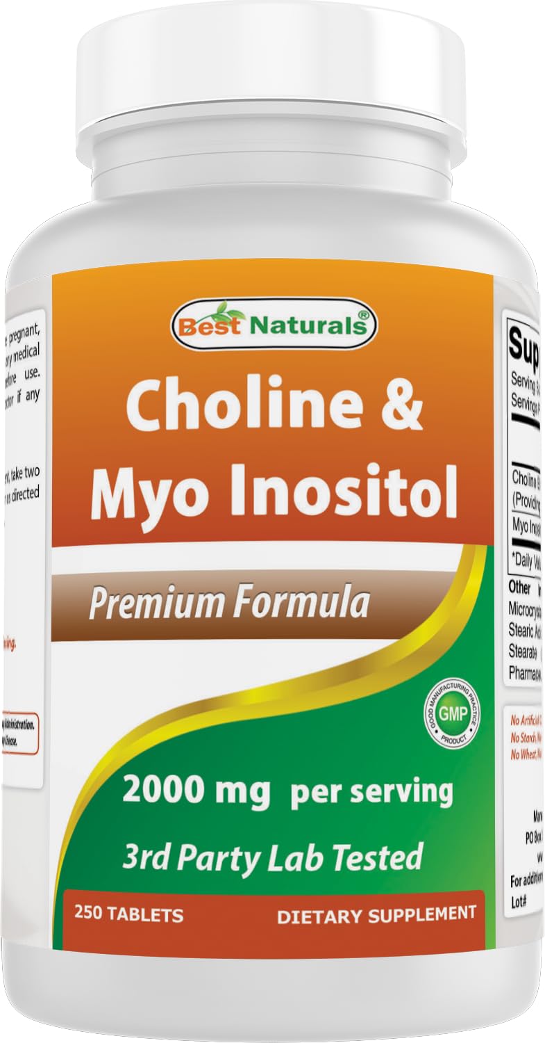 Best Naturals Choline Inositol (Myo-Inositol) 2000 mg per Serving - 250 Tablets | Non-GMO, Gluten Free, Made in USA