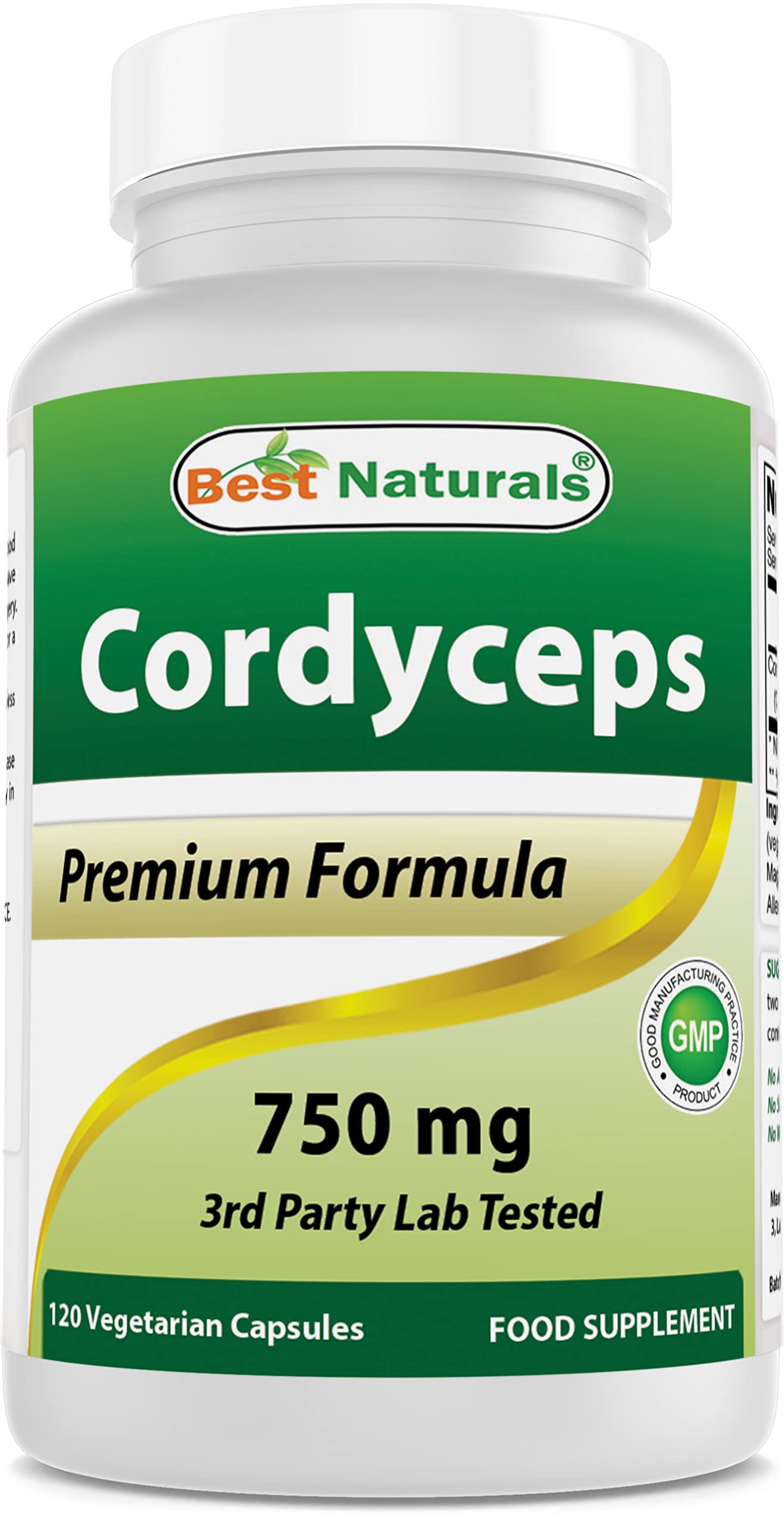 Best Naturals Cordyceps Sinensis Mycelium Powder 750 mg - 120 Veggie Capsules