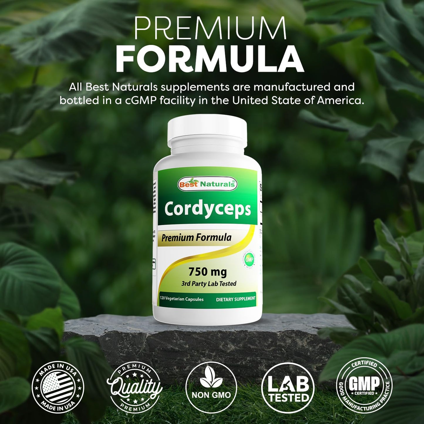 Best Naturals Cordyceps Sinensis Mycelium Powder 750 mg - 120 Veggie Capsules