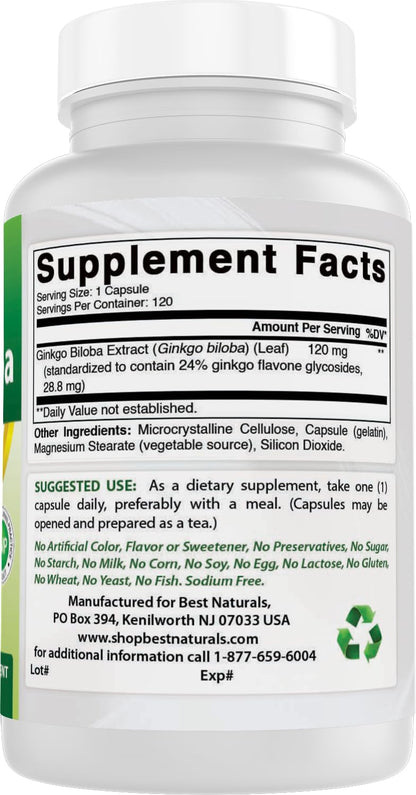 Best Naturals Ginkgo Biloba 120 mg 120 Capsules