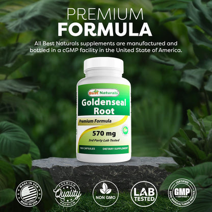 Best Naturals Goldenseal Root 570 mg (Non-GMO) 100 Capsules