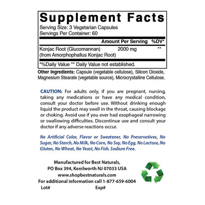 Best Naturals Konjac Root 2000mg, 180 Count - Glucomannan Fiber Supplement