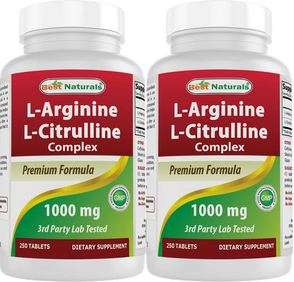 Best Naturals L-Arginine L-Citrulline Complex 1000 mg - 250 Tablets (Pack of 2)