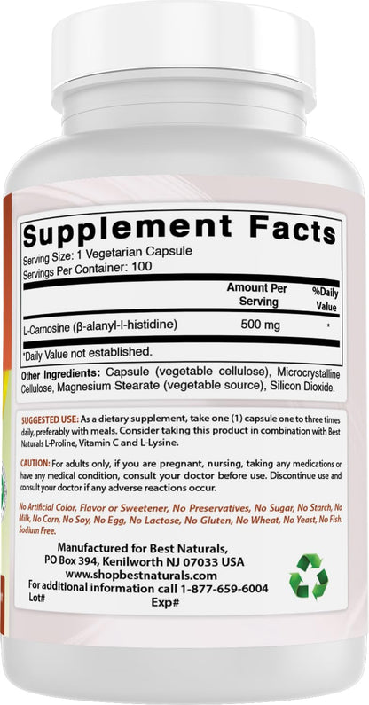 Best Naturals L-Carnosine 500 mg – 100 Vcaps (Pack of 3)