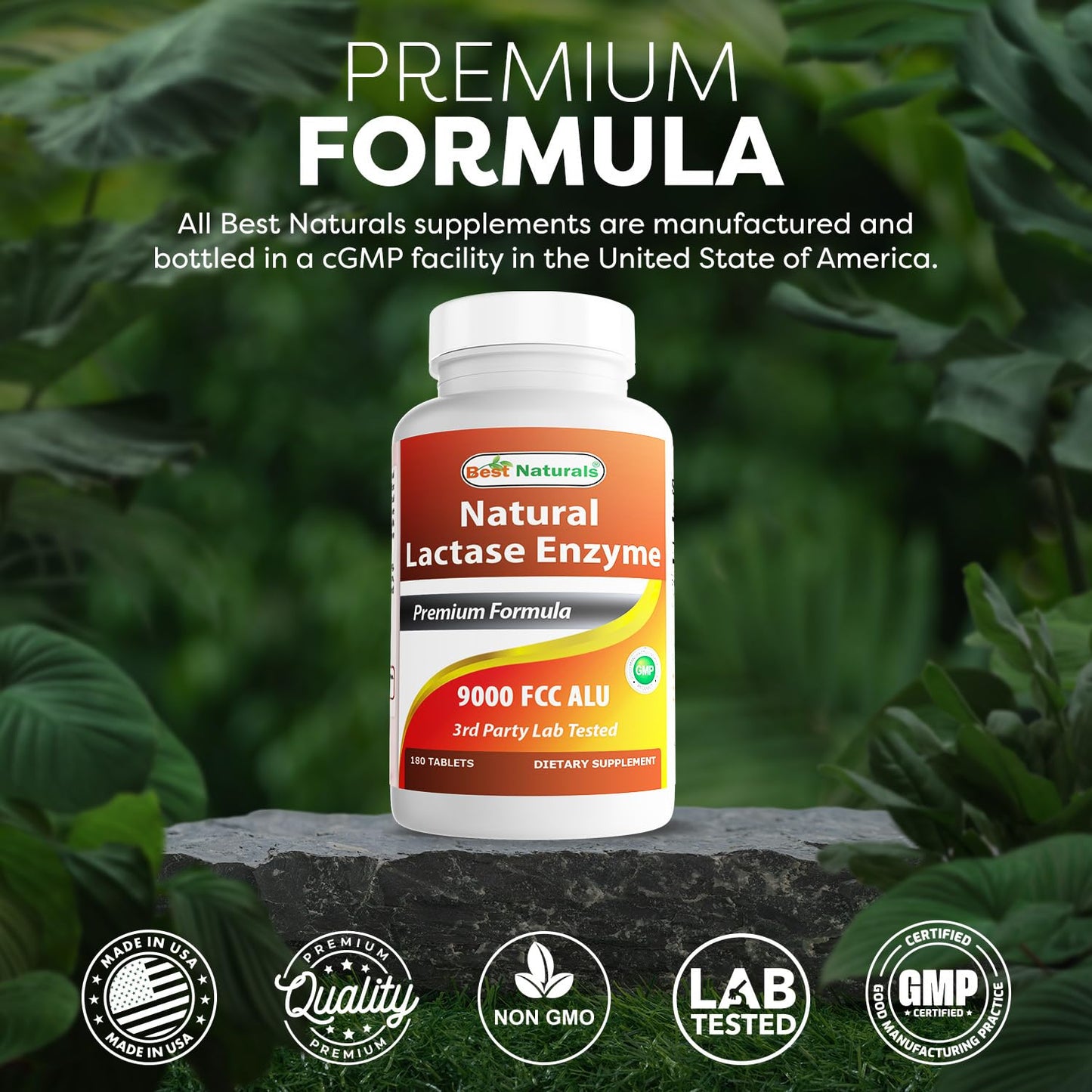Best Naturals Lactase Enzyme Tablets – Fast Acting 9000 FCC ALU, 180 Count per Bottle, Pack of 2