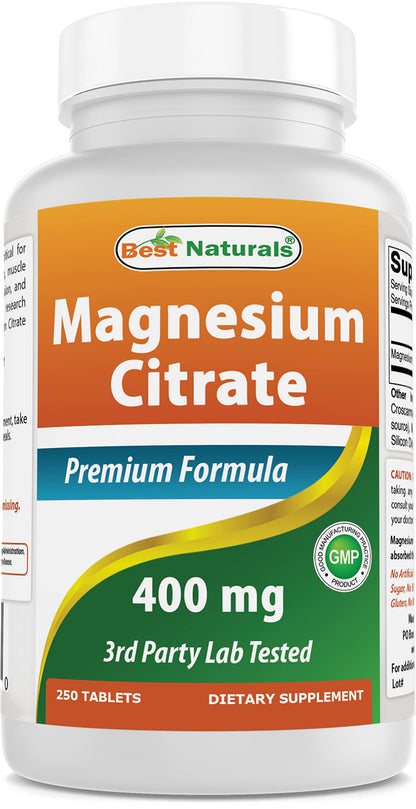 Best Naturals Magnesium Citrate 400 mg - 250 Tablets | Elemental 400 mg per 2 Tablets