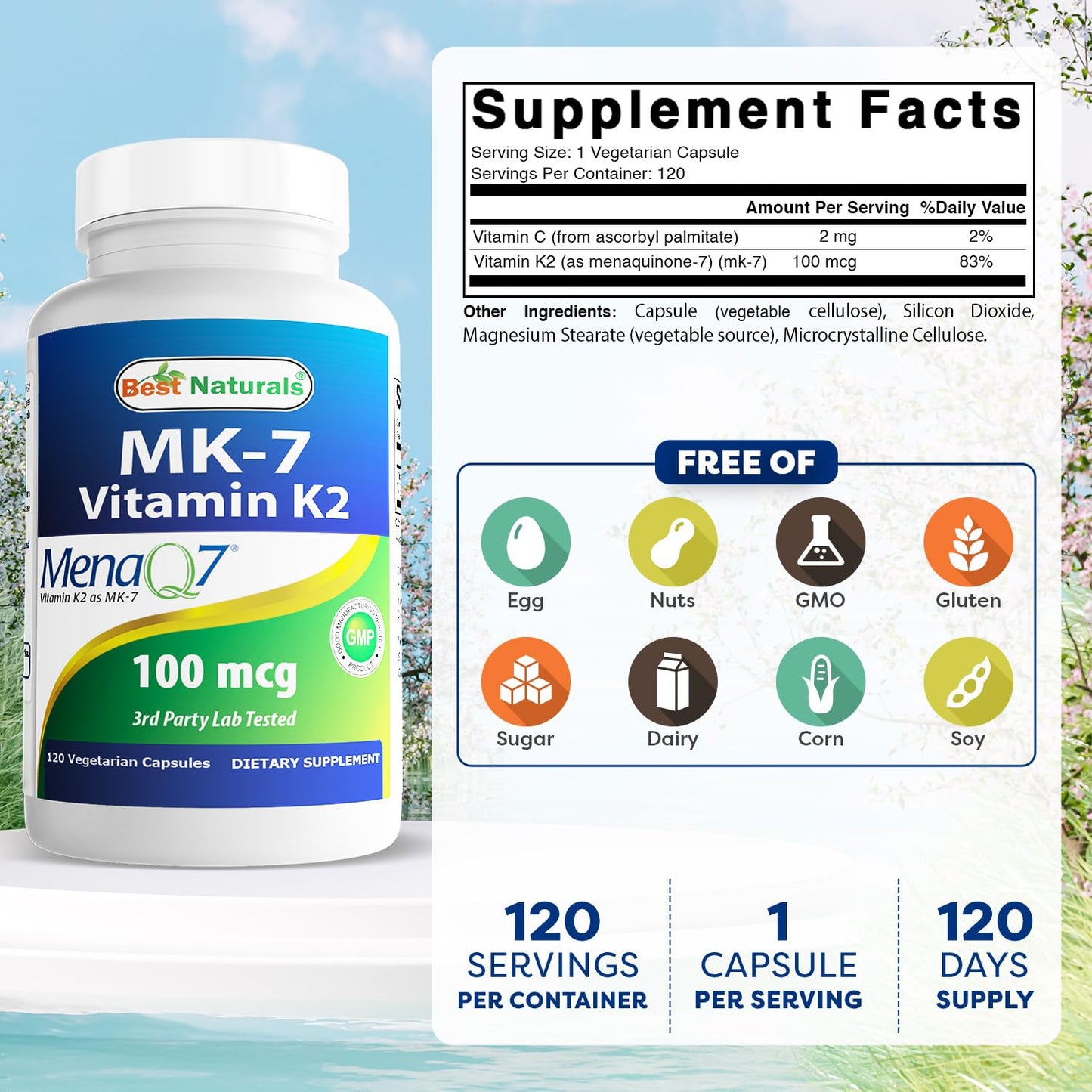 Best Naturals MK-7 Vitamin K2 100 mcg - 120 Vcaps