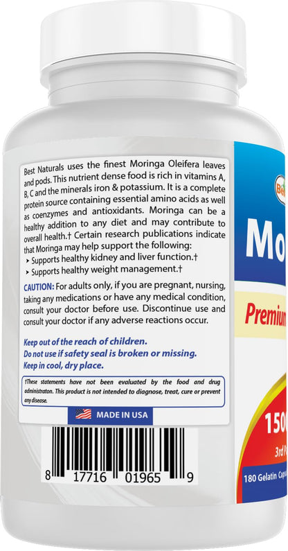 Best Naturals Moringa Extract 10:1 1500mg - 180 Capsules (Pack of 2)