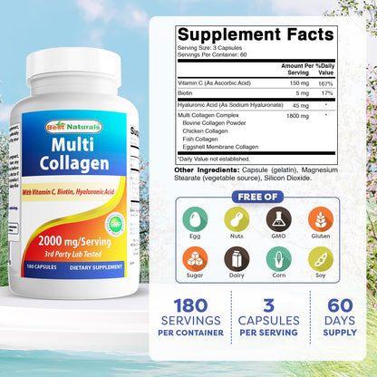 Best Naturals Multi Collagen Pills 2000mg – Hair, Skin & Nails