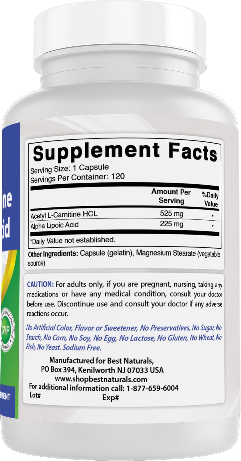 Best Naturals Acetyl L-Carnitine & Alpha Lipoic Acid 750 mg – 360 Count (3 x 120)