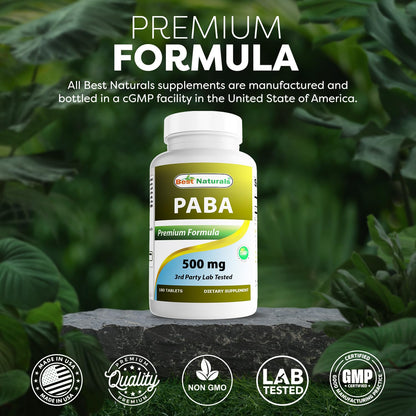 Best Naturals PABA 500 mg 180 Tablets | Purity & Quality
