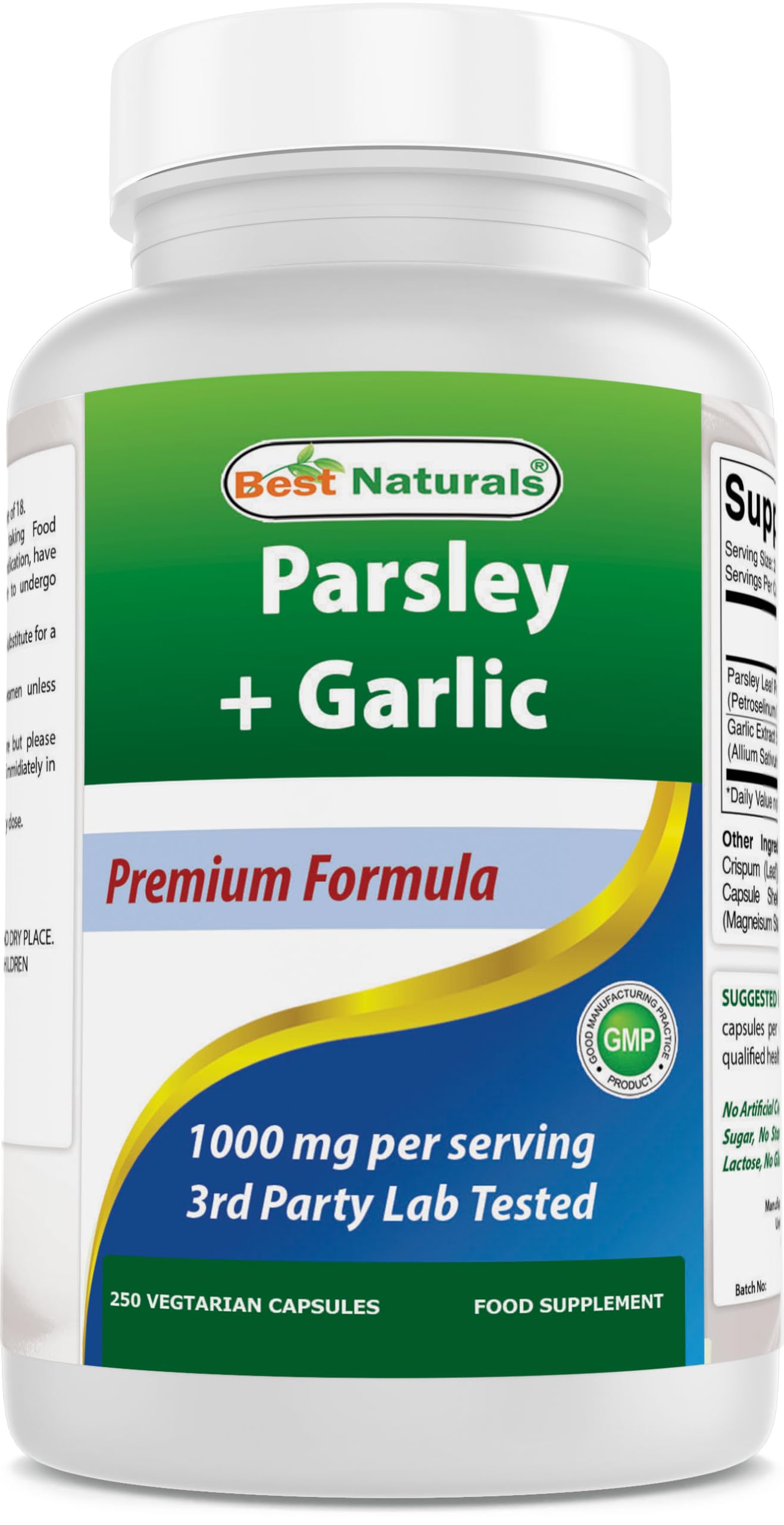 Best Naturals Parsley & Garlic 1000 mg – 250 Veg Capsules, Gluten Free, Non-GMO