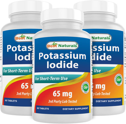 Best Naturals Potassium Iodide 65 mg | 3 Bottles x 60 Tablets - Dietary Supplement