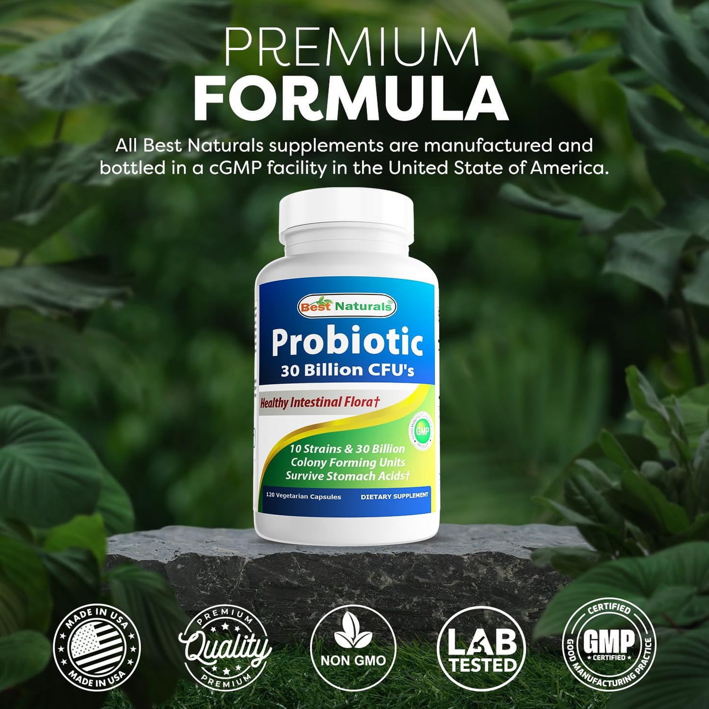 Best Naturals Probiotic 10 Strains - 30B CFU, Shelf-Stable, 120 Veggie Caps (2-Pack)