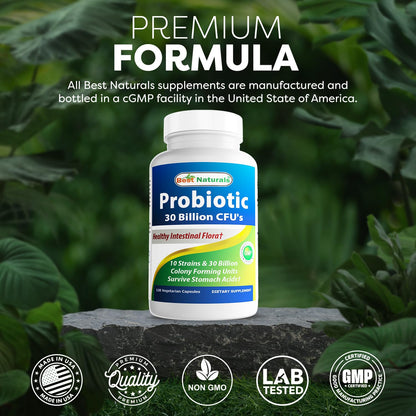 Best Naturals Probiotic 10 Strains – 30 Billion CFU, 120 Veggie Caps (Pack of 3)