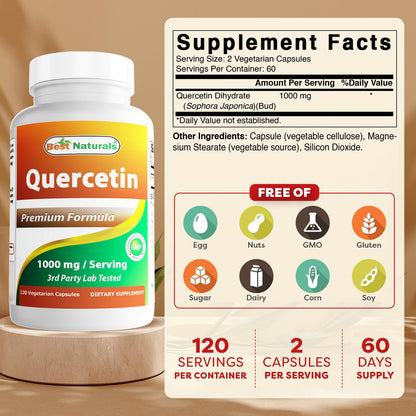 Best Naturals Quercetin 1000 mg Veggie Capsules – 120 Count (Pack of 2)