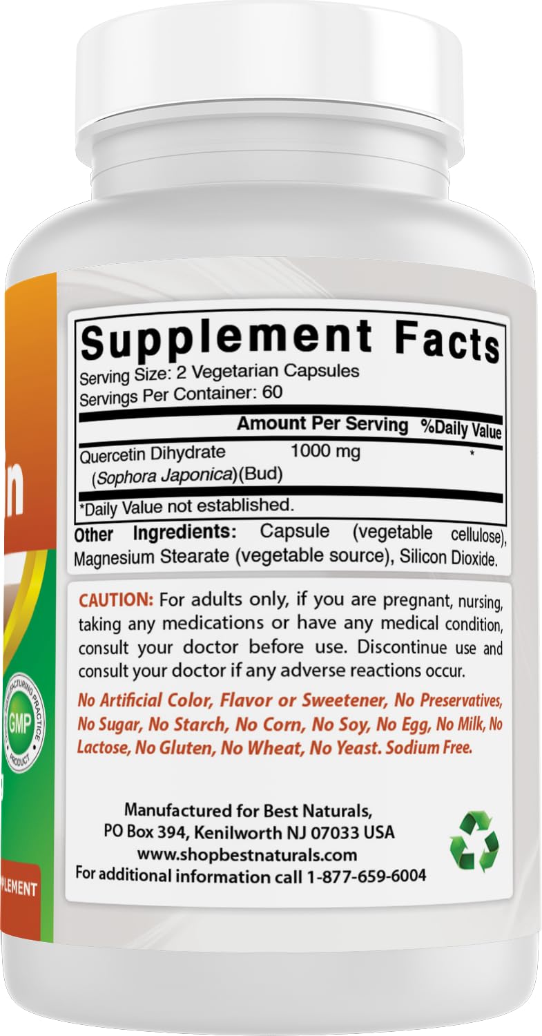 Best Naturals Quercetin 1000 mg Veggie Capsules – 120 Count (Pack of 2)