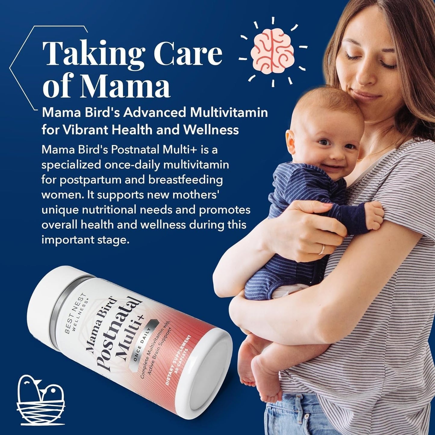 Best Nest Wellness Mama Bird Postnatal Vitamins – Whole-Food, Vegan, Methylated (30 Ct)