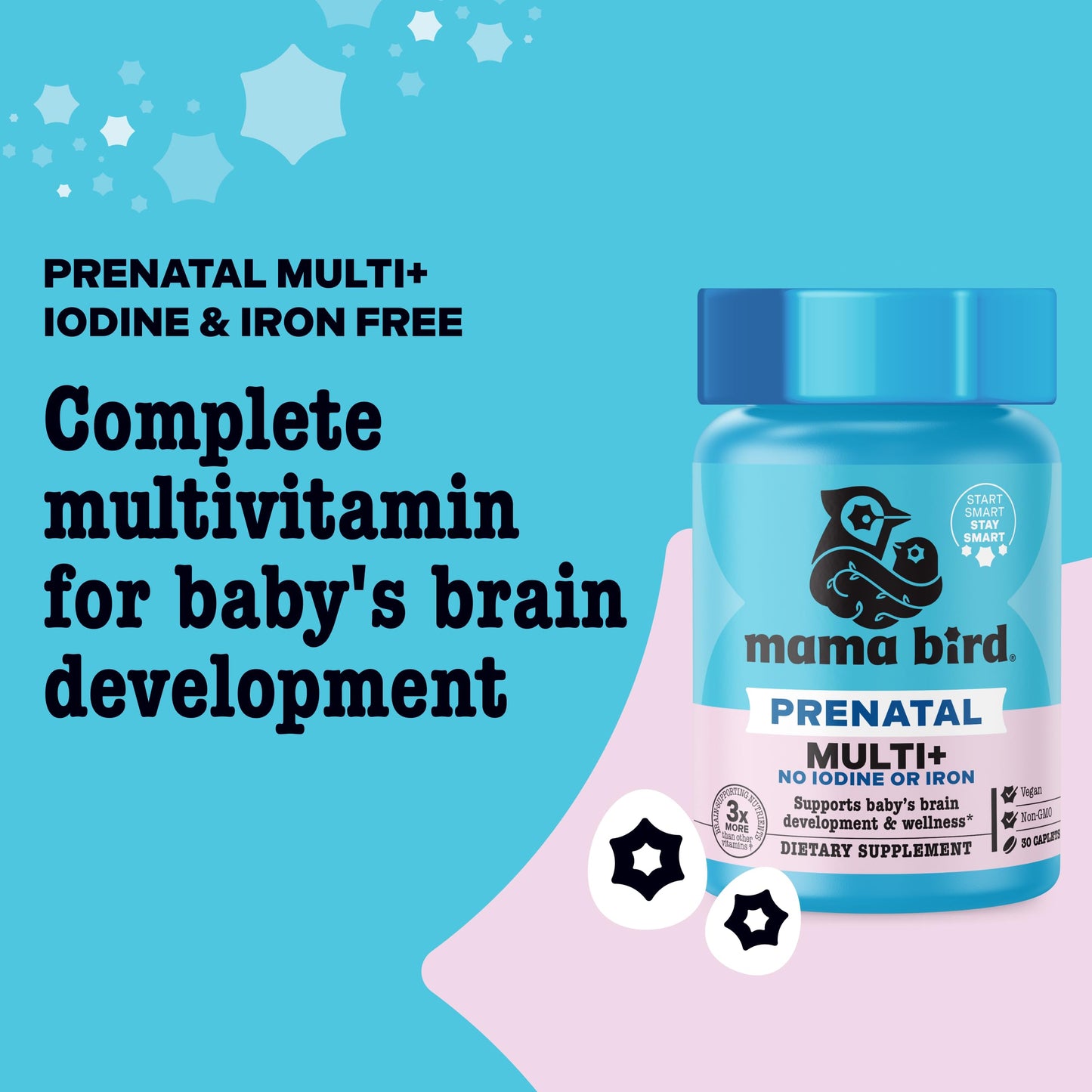 Best Nest Wellness Mama Bird Prenatal Multi+ No Iodine or Iron – 30 Servings, Brain-Ready Prenatal Vitamins