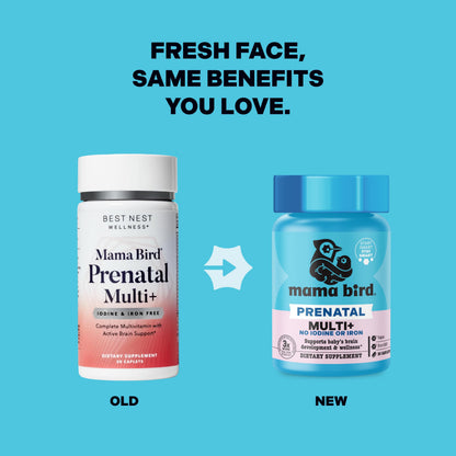 Best Nest Wellness Mama Bird Prenatal Multi+ No Iodine or Iron – 30 Servings, Brain-Ready Prenatal Vitamins