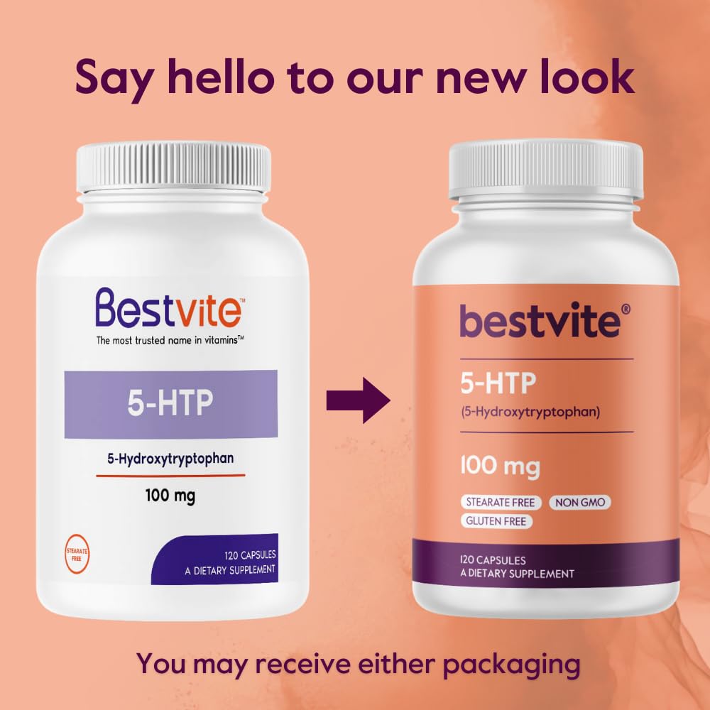 BESTVITE 5-HTP 100mg (240 Capsules) - No Stearates, Gluten Free, Non-GMO