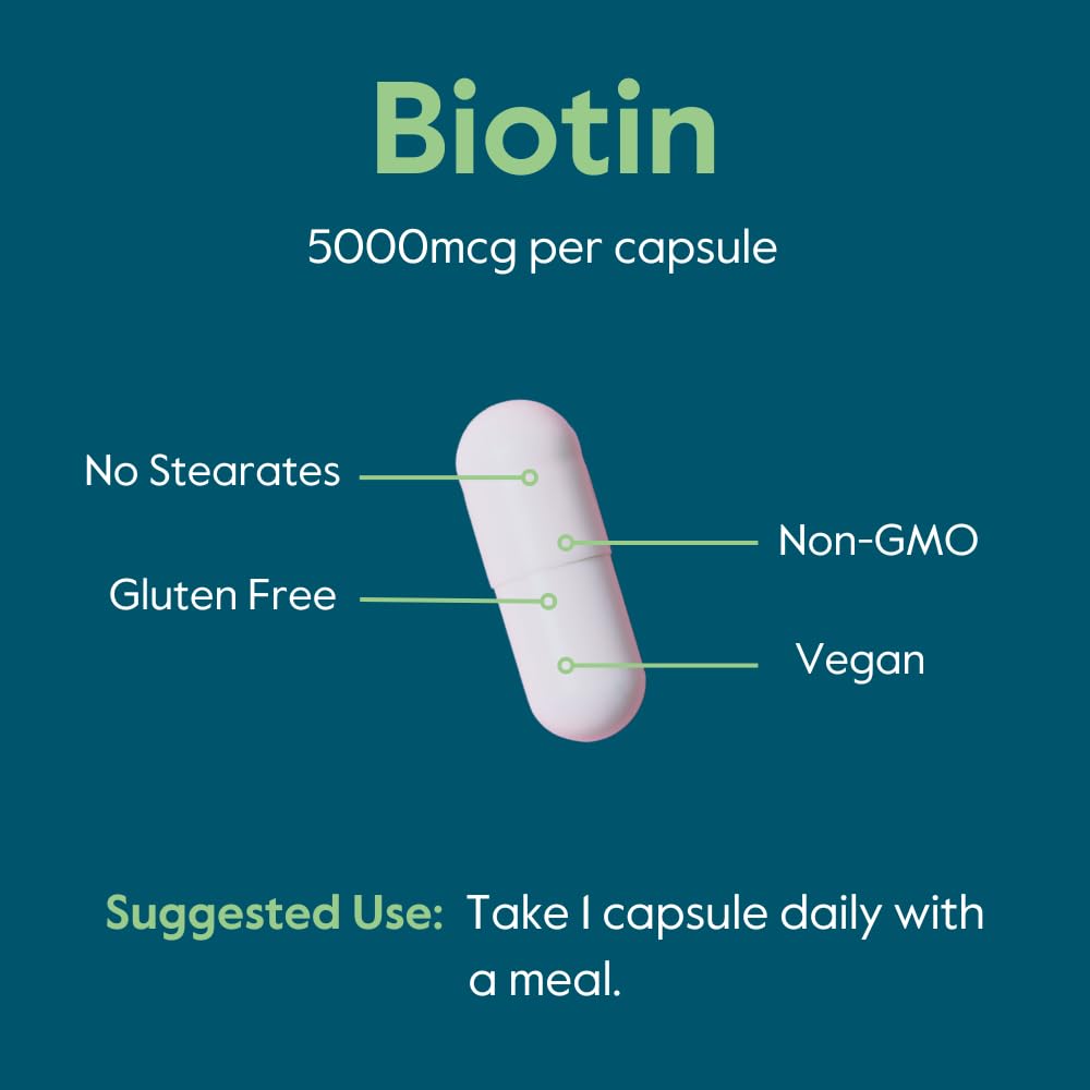 BESTVITE Biotin 5000mcg – 120 Vegetarian Capsules | No Stearates | Vegan | Gluten Free