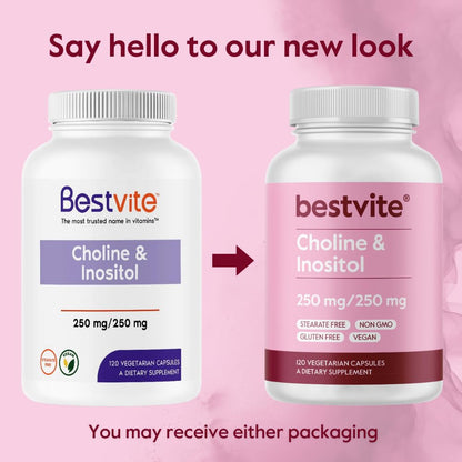BESTVITE Choline & Inositol 500mg - 120 Veg Capsules - Vegan, Non-GMO, Gluten Free