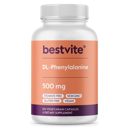 BESTVITE DL-Phenylalanine 500mg (120 Vegetarian Capsules) - Vegan, Gluten Free, Non-GMO