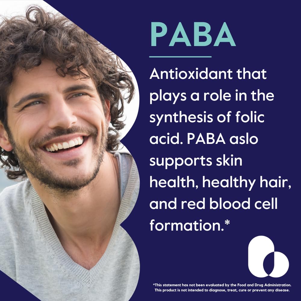 BESTVITE PABA 500mg - 120 Vegetarian Capsules | No Stearates, Vegan, Non-GMO, Gluten Free | Para-Aminobenzoic Acid