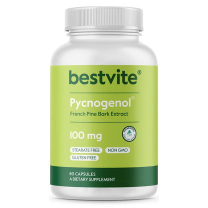 BESTVITE Pycnogenol 100mg (60 Capsules) – French Maritime Pine Bark Extract – Gluten Free, Non-GMO, No Stearates