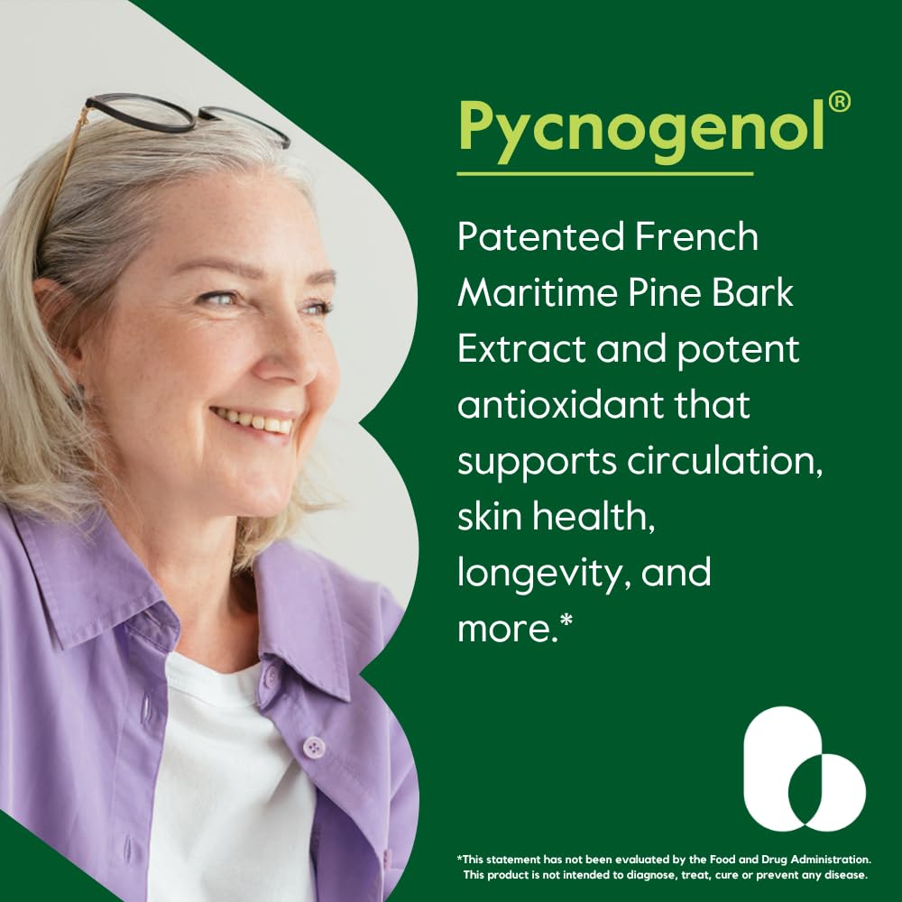 BESTVITE Pycnogenol 100mg (60 Capsules) – French Maritime Pine Bark Extract – Gluten Free, Non-GMO, No Stearates