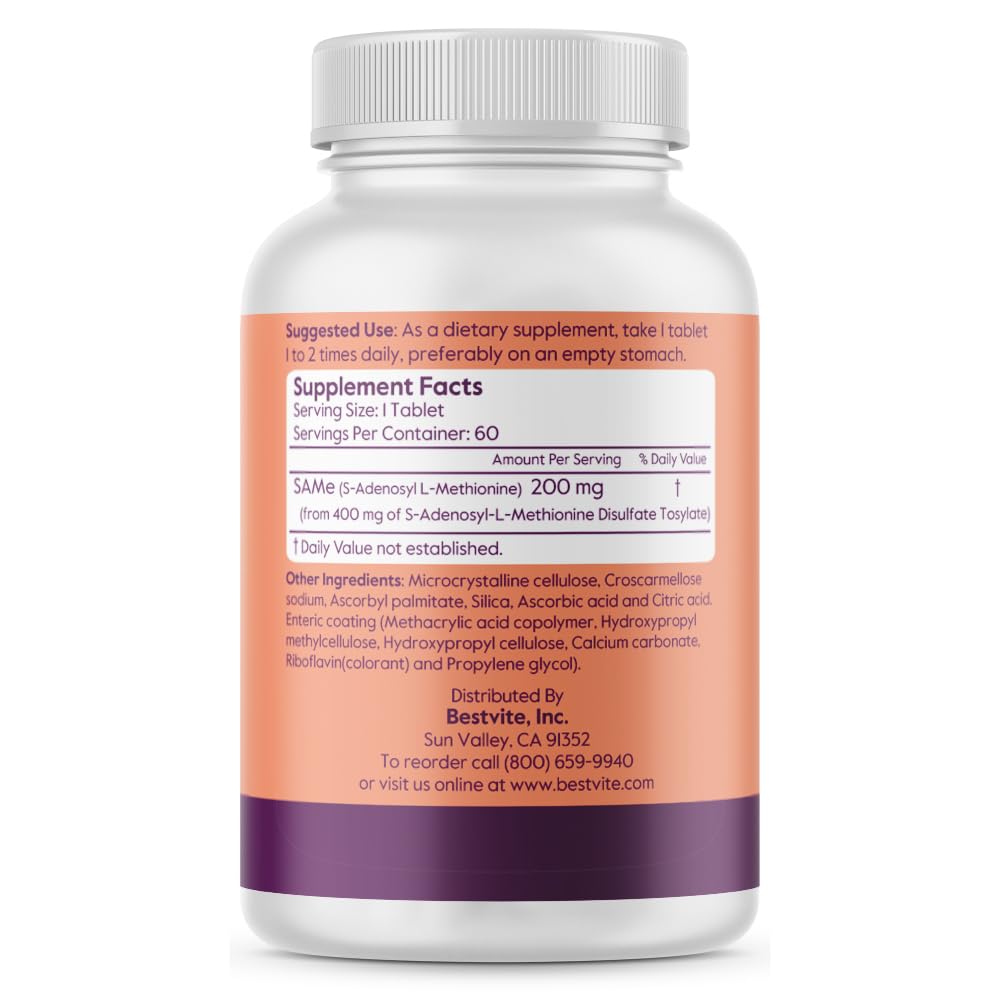 BESTVITE SAM-e 200mg – 120 Tablets | Premium Italian Ingredient