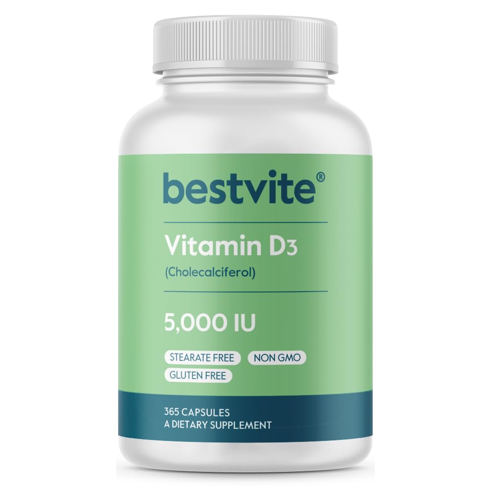 BESTVITE Vitamin D3 5000 IU – 365 Capsules | No Stearates, Gluten Free, Non-GMO