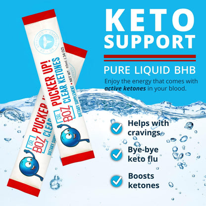 Dr. Boz Pucker UP! Clear Ketones – 20 Packets | Fast-Acting Liquid BHB for Energy & Clarity, Made in USA