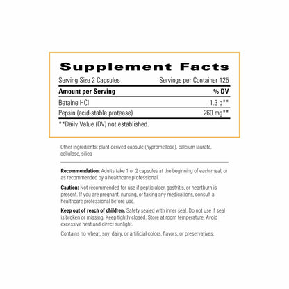Integrative Therapeutics Betaine HCl – Digestive Support, Dairy-Free, 250 Capsules