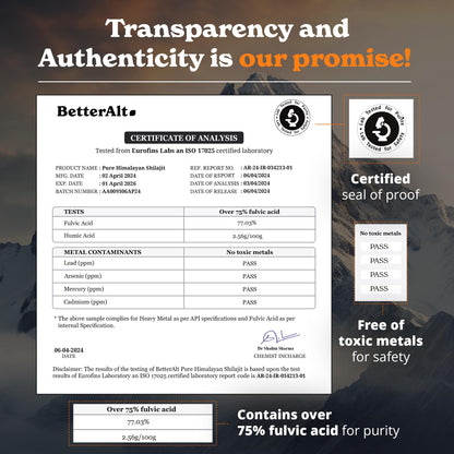 Better Alt Pure Himalayan Shilajit Resin - High Potency Gold Grade, 375 Servings, Energy and Immune Support (Lab Test Report)