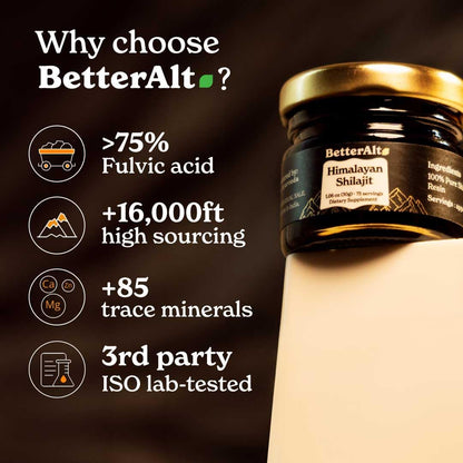 Better Alt Pure Himalayan Shilajit Resin - High Potency Gold Grade, 375 Servings, Energy and Immune Support (Lab Test Report)