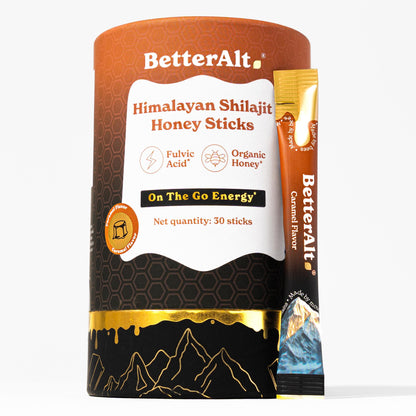 Better Alt Himalayan Shilajit + Honey Sticks – 30 Sticks for Energy, Immunity & Wellness | 85+ Trace Minerals, 75%+ Fulvic Acid